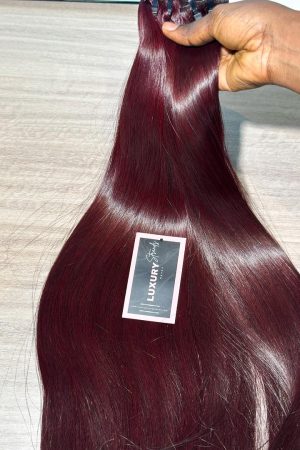 Multiple Donor Dark Burgundy Bone Straight | Hair Bundle
