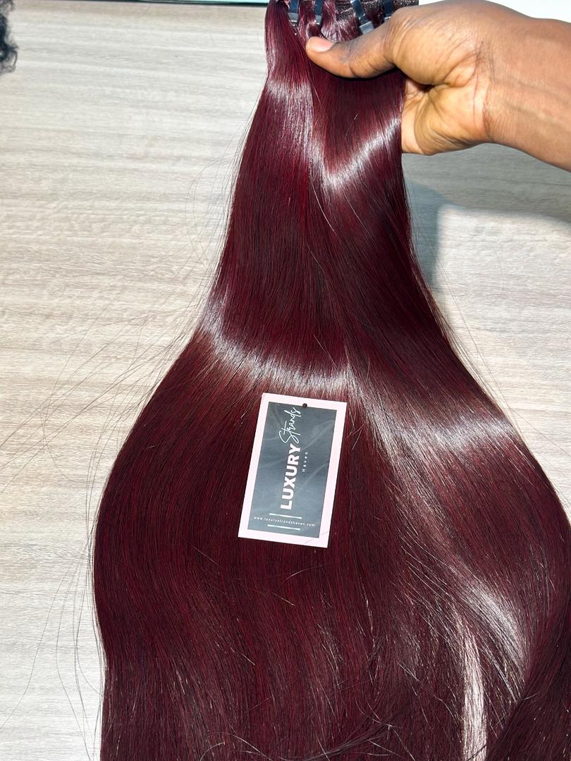 Multiple Donor Dark Burgundy Bone Straight | Hair Bundle