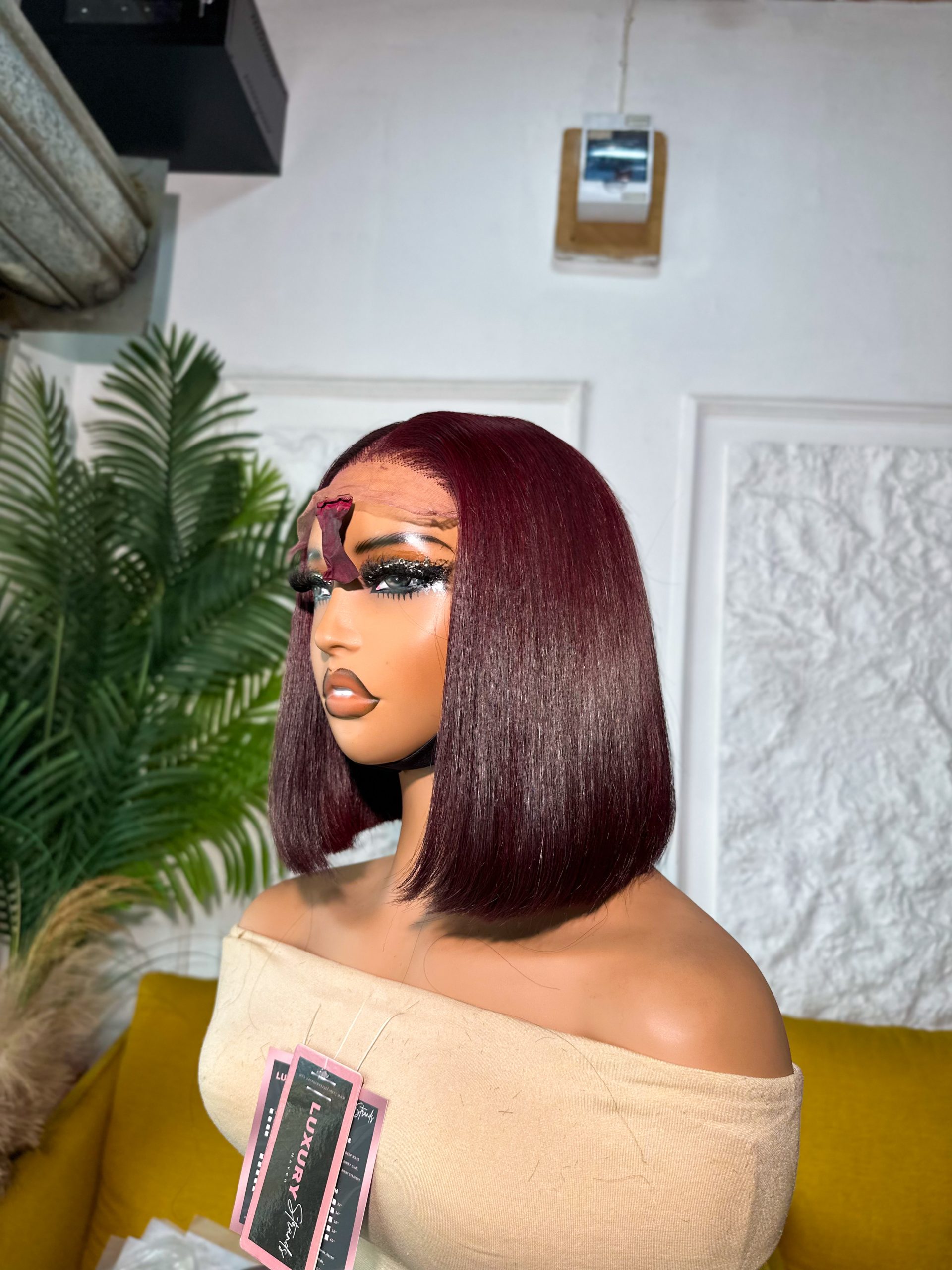 SDD Dark Burgundy Bone Straight Wig | 5x5 Transparent Closure | 250 grams - Image 2