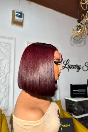SDD Dark Burgundy Bone Straight Wig | 5x5 Transparent Closure | 250 grams